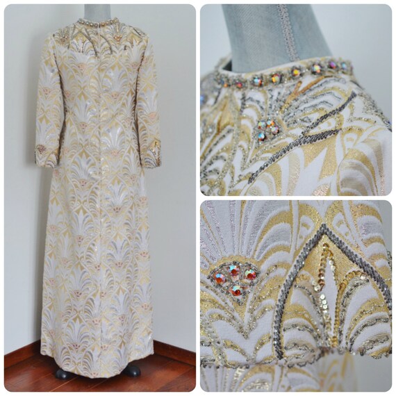 60s Custom Made Cream + Gold Holt Renfrew Dress |… - image 3