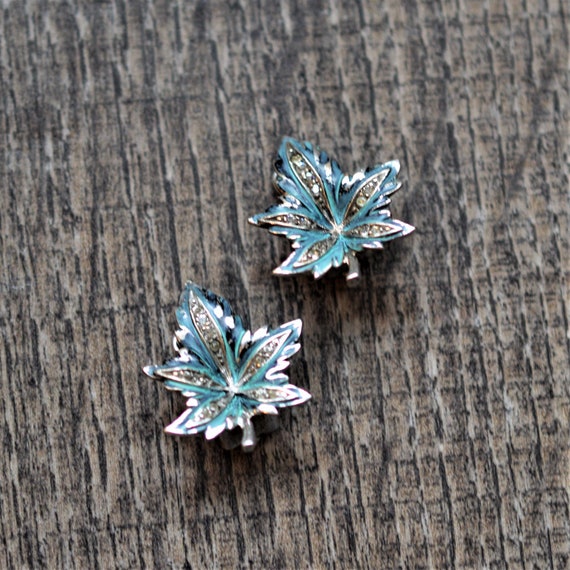 50s-60s Baby Blue + Black Enamel + Rhinestone Map… - image 2