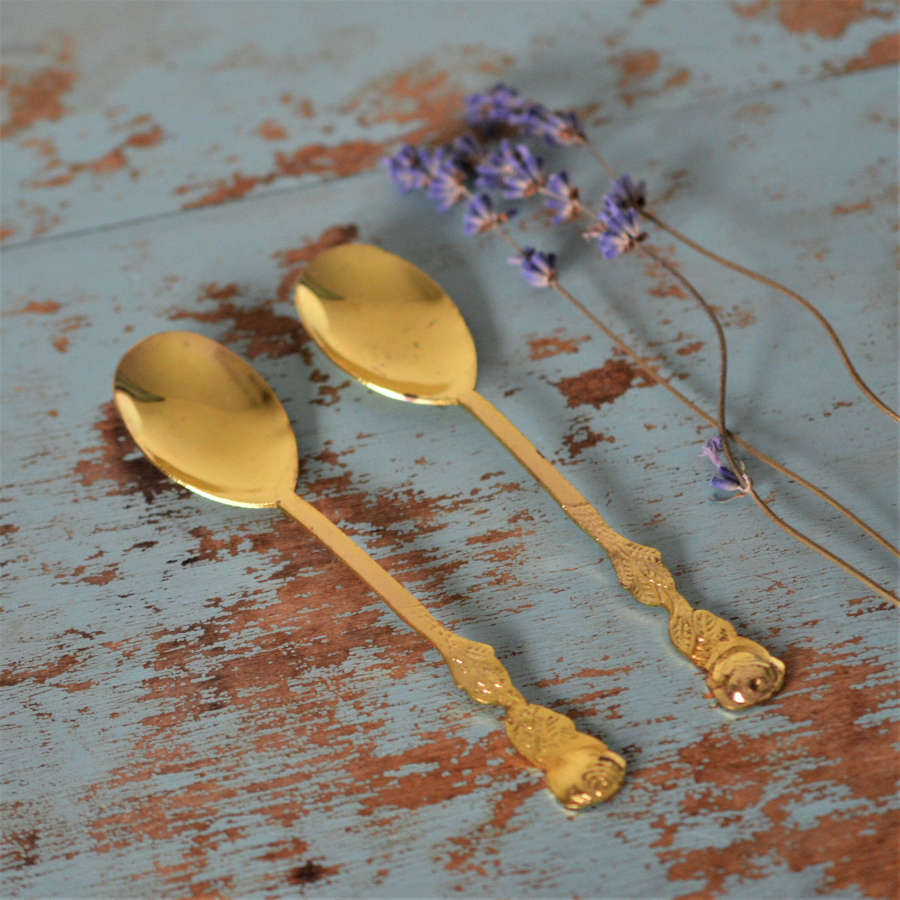 Vintage Small Gold Spoons with Rose Handles Teaspoons Jam Etsy