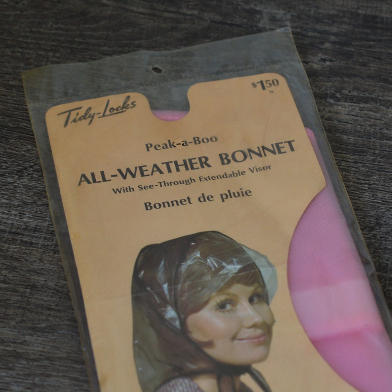 Mod 60s-70s New in Package Pink All Weather Bonnet, Hairstyle Protector, Waterproof Cap, Gag Gift, Plastic Bonnet, Hood, Colorful image 3