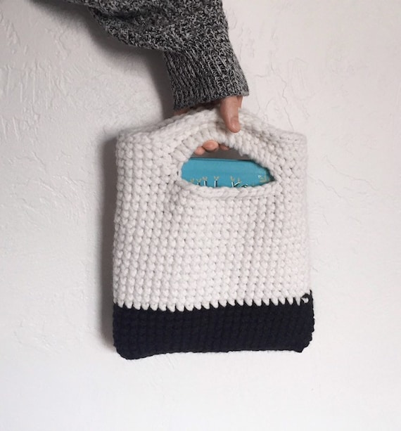 Yarn Project Bag // Small // Ivory and Black Etsy