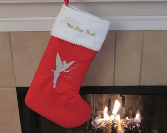 Personalizowana, inspirowana Disneyem, haftowana świąteczna skarpeta Dzwoneczek