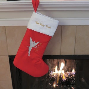 Personalizable Disney Inspired Tinker Bell Embroidered Christmas Holiday Stocking