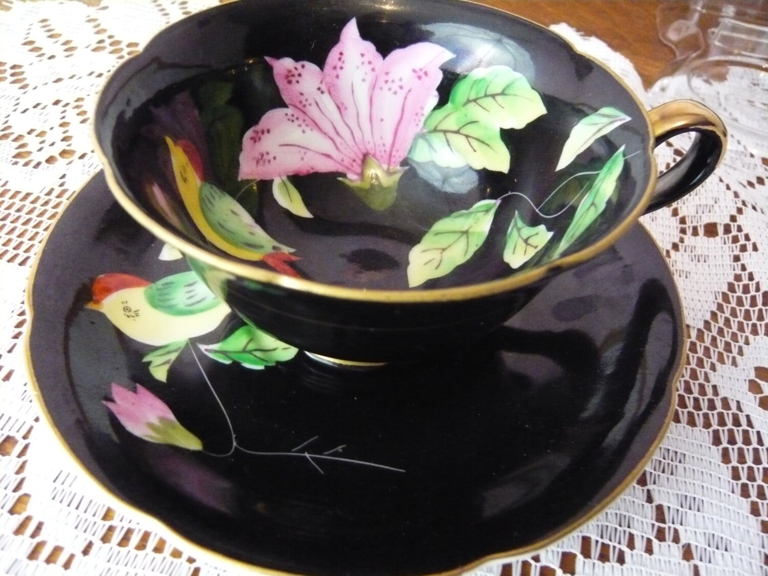 Vintage OCCUPIED JAPAN Chugai China Black Teacup And Saucer Etsy