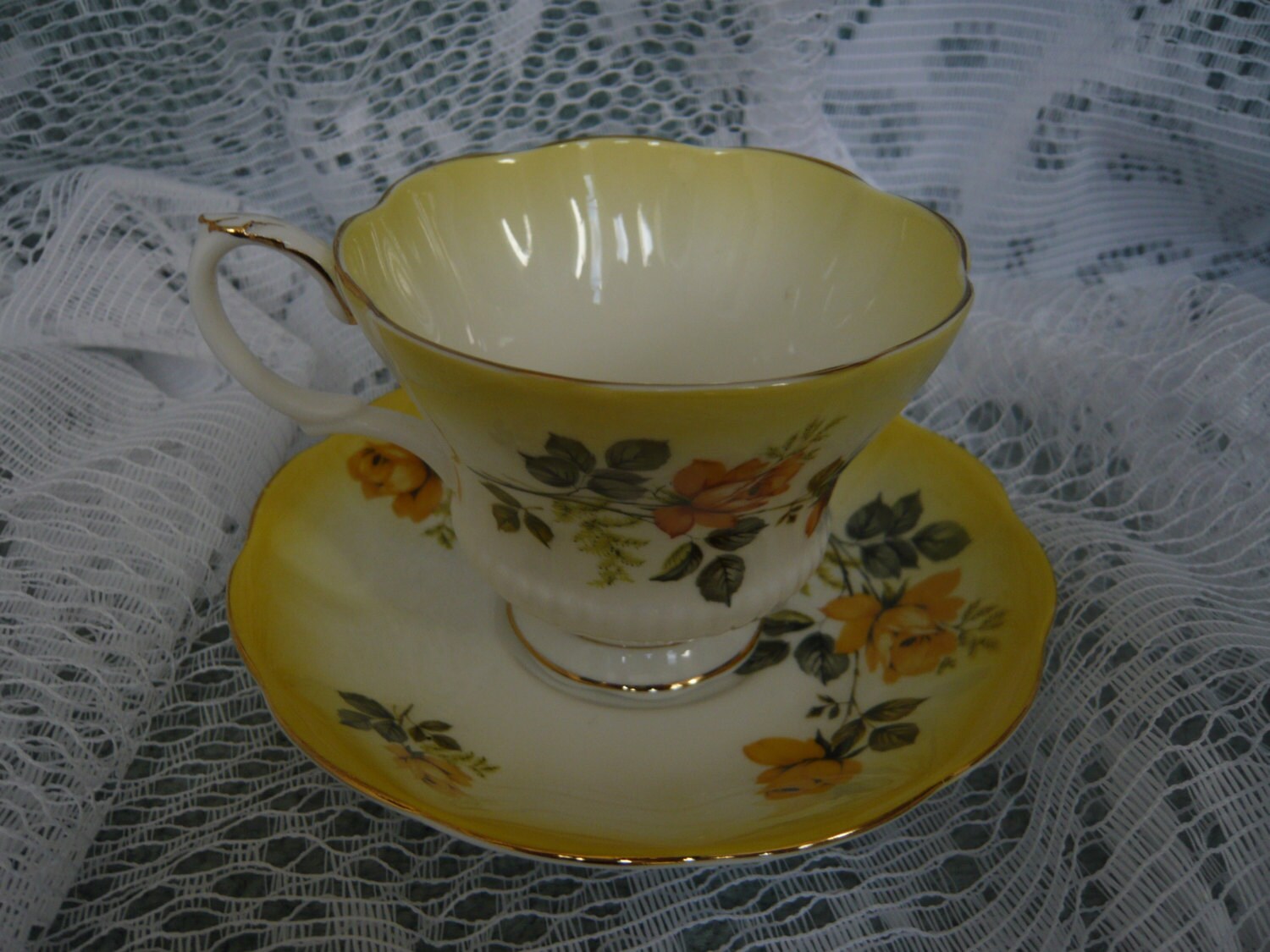 Royal Albert Footed Teacup And Saucer Reflection Series Yellow Etsy