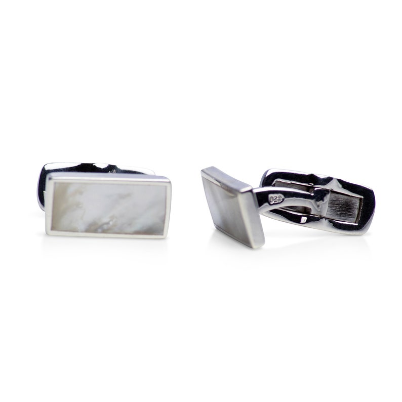 Classic White Mother of Pearl Rhodium Plated Sterling Silver Cufflinks