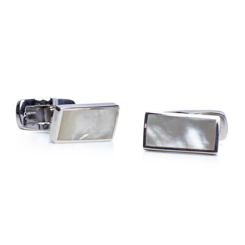 Classic White Mother of Pearl Rhodium Plated Sterling Silver Cufflinks