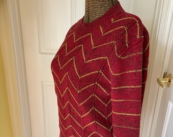 Vintage Knit Cotton Blend in Deep Red with Yellow Detailing