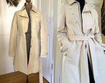 Trench-coat en cuir beige vintage des années 90 par Elie Tahari Made in Italy