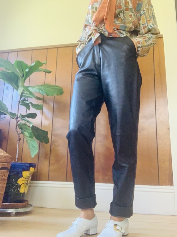 black leather pants tapered