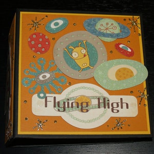 Flying High Alien Baby Boy Blank Scrapbook- Baby Boy Mini Album - Handmade Scrapbook