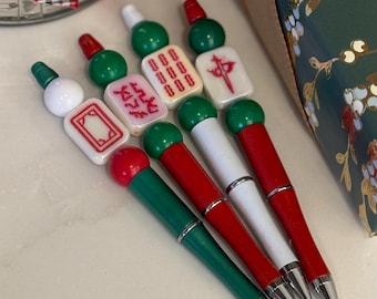 Set of 4 Christmas Mahjong Pens - handcrafted mahjong gift