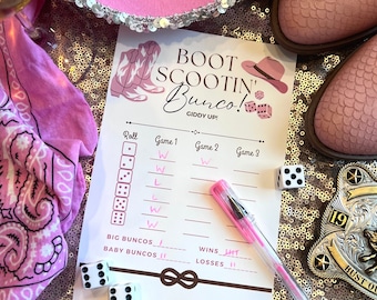 Boot Scootin' Bunco Scorecards - Cowgirl, Western theme bunco cards - printable instant download