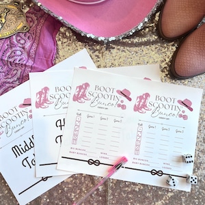 Boot Scootin' Bunco Scorecards - Cowgirl, Western theme bunco cards - printable instant download