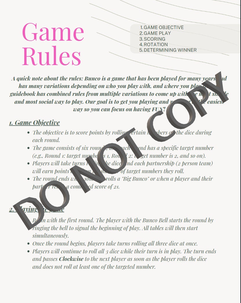 How to Play Bunco Guide - Instant Download - Etsy