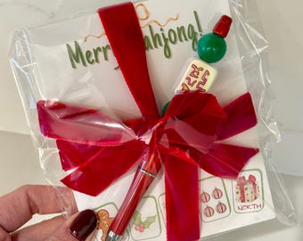 Merry Mahjong Gift Set – Handmade Pen & Christmas Mahjong Notepad