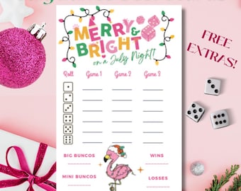 Merry and Bright in JULY Bunco Weihnachts Scorekarten set, printable sofortiger Download