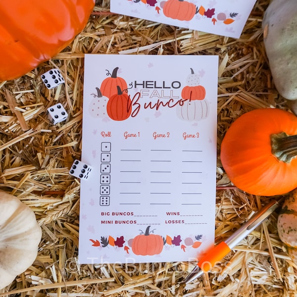 Hello Fall Bunco Scorecards set, printable instant download