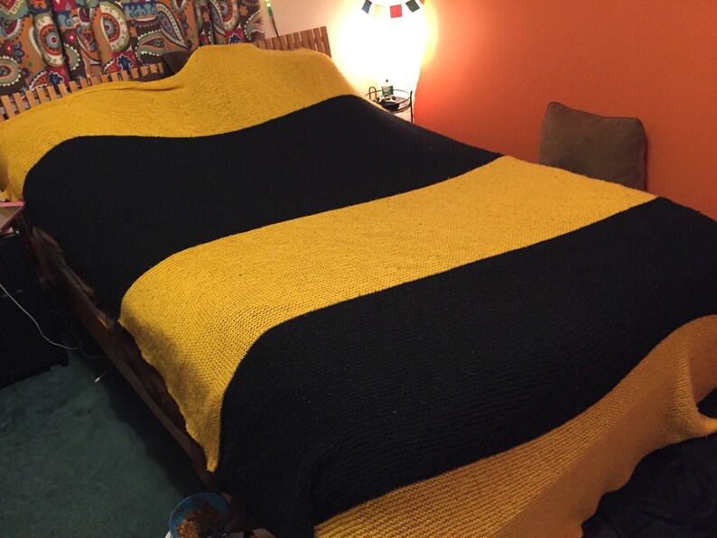Colorful Knitted Fall Blanket King Sized Hufflepuff