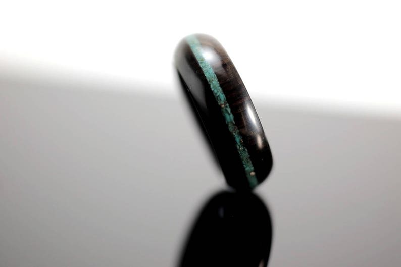 Blackwood and turquoise wooden ring image 2