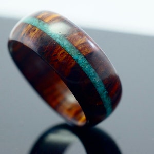 Cocobolo and turquoise wooden ring image 5