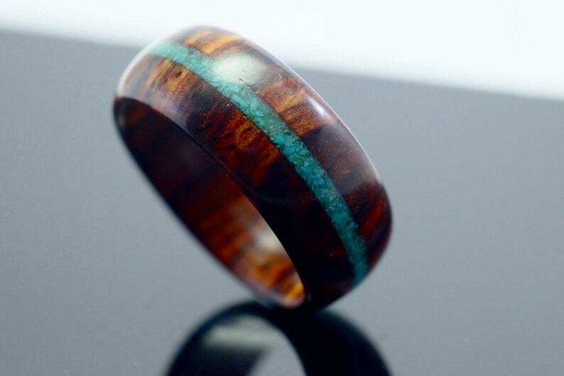 Cocobolo and turquoise wooden ring image 5