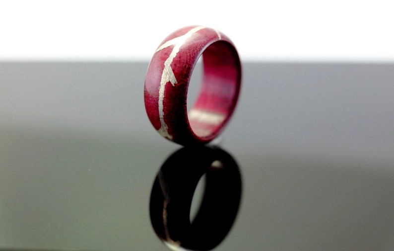 Purpleheart and silver wooden ring image 4