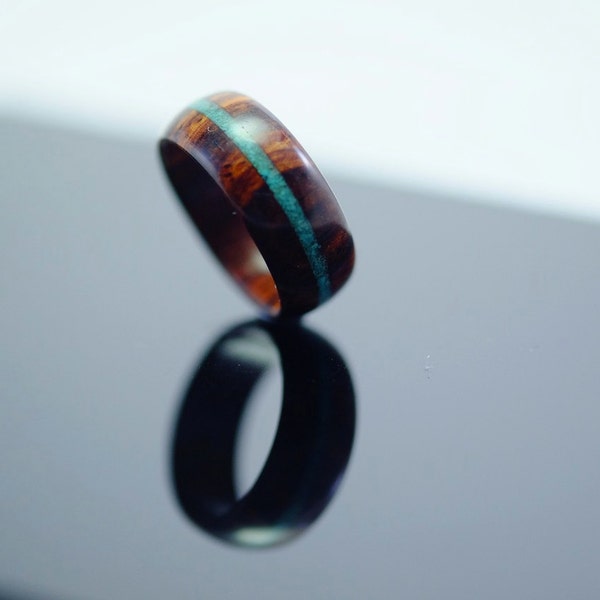 Cocobolo and turquoise wooden ring image 1