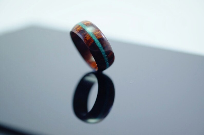 Cocobolo and turquoise wooden ring image 2