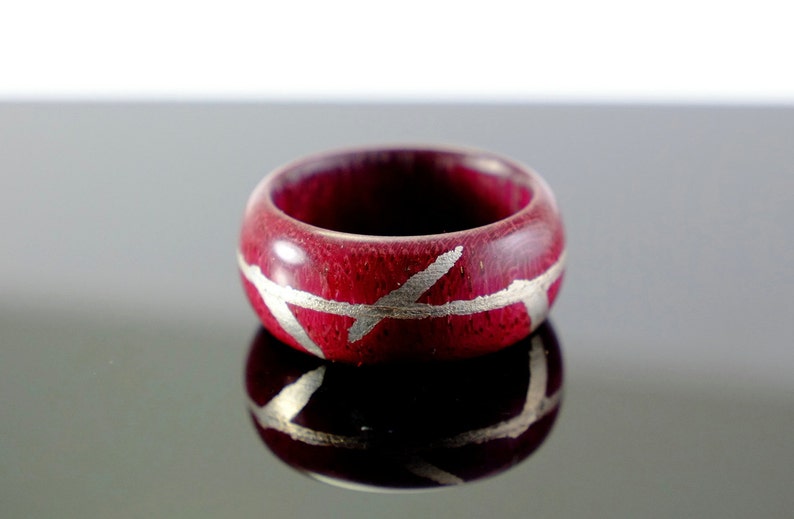 Purpleheart and silver wooden ring image 2