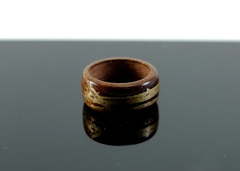 Teak and moon gold wooden ring image 1