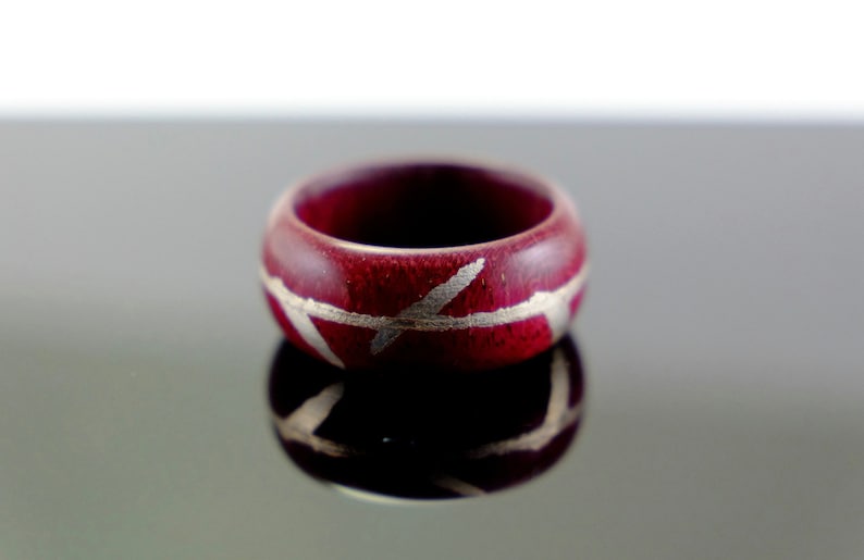 Purpleheart and silver wooden ring image 3