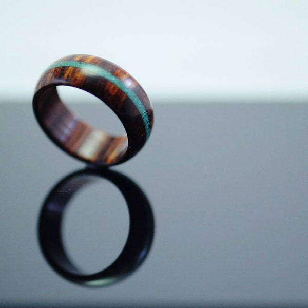 Cocobolo and turquoise wooden ring image 3