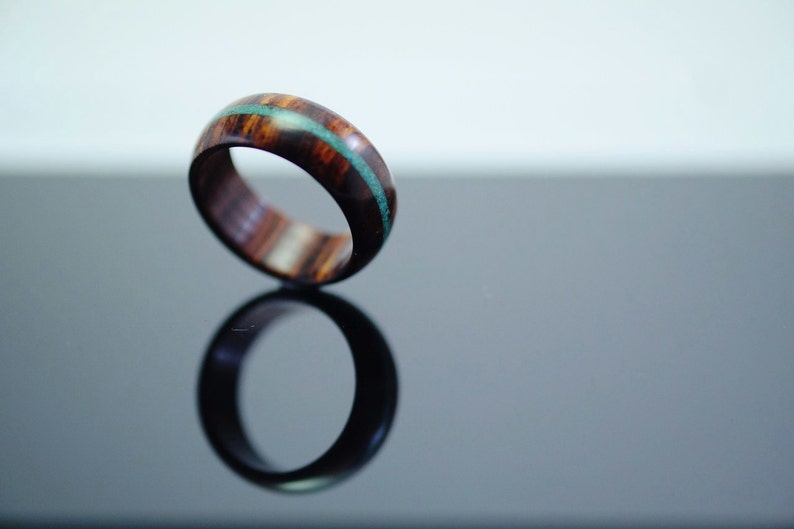 Cocobolo and turquoise wooden ring image 4