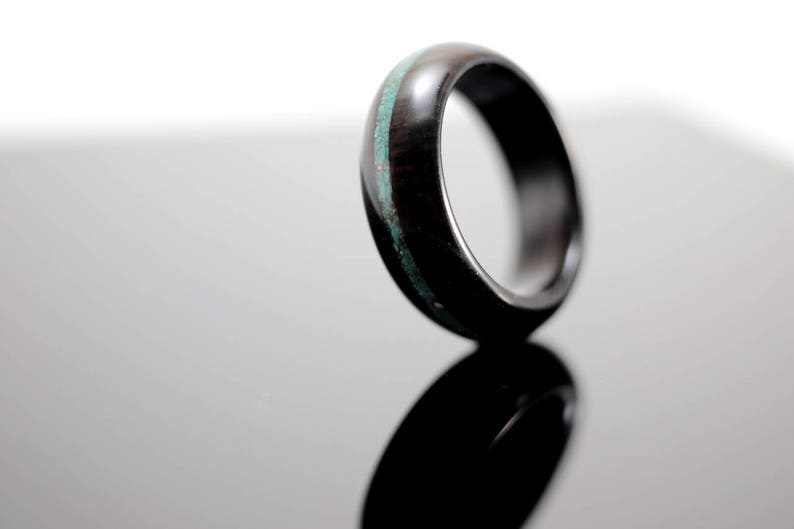 Blackwood and turquoise wooden ring image 3