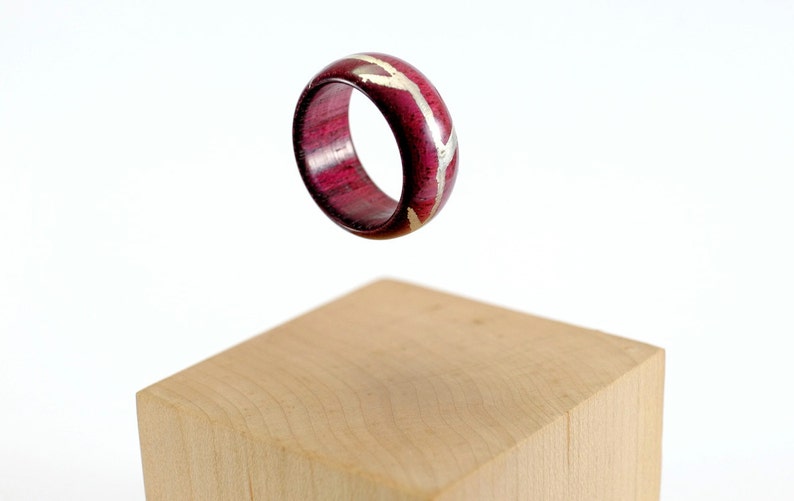 Purpleheart and silver wooden ring image 1