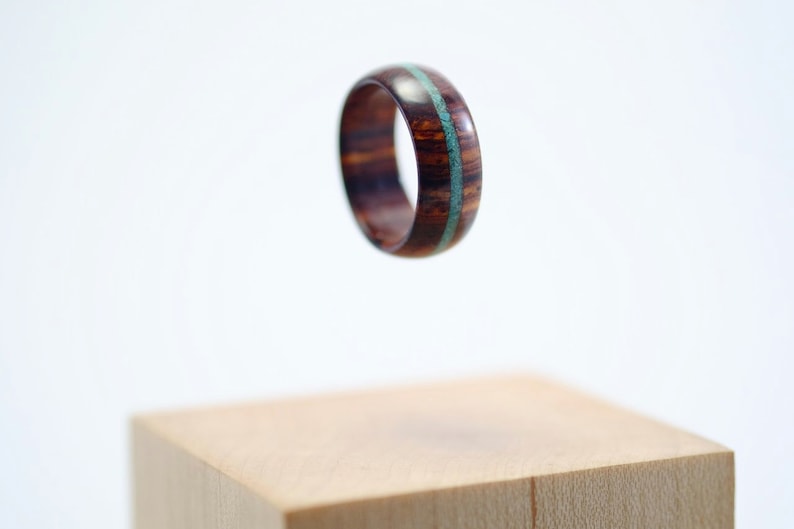 Cocobolo and turquoise wooden ring image 1