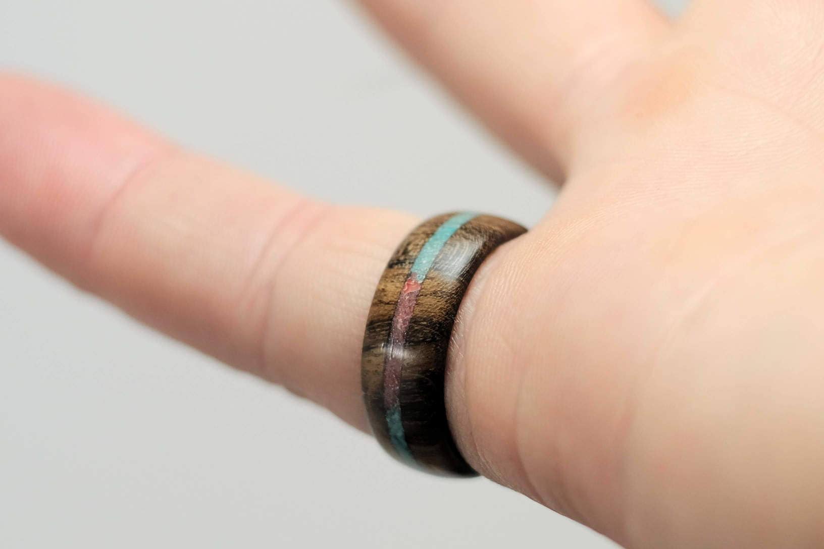Wooden Ring With Stone Inlay - Etsy