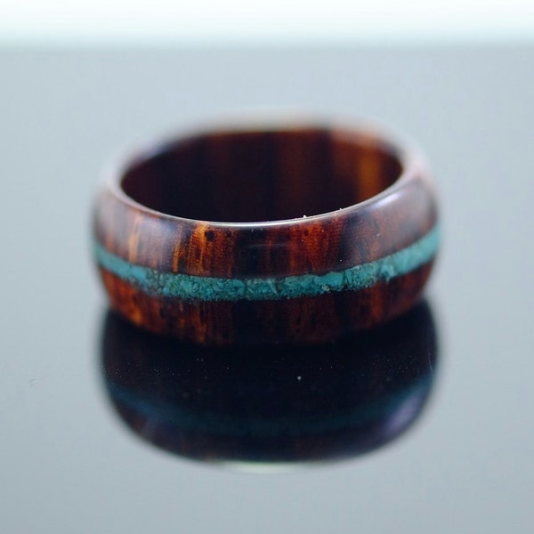 Cocobolo and turquoise wooden ring image 2