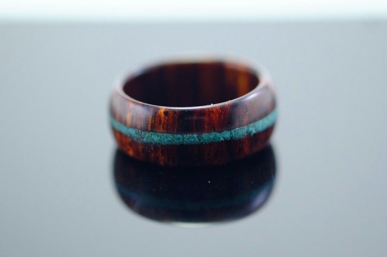 Cocobolo and turquoise wooden ring image 3