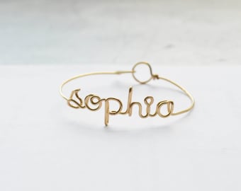 Custom Name Bracelet • Personalized Name Jewelry • Wire Word Bangle • Gifts for Bridesmaid, Mom, Friend, Sister, Kids • Dainty Jewelry