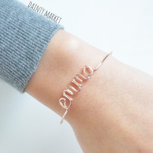 Custom Name Bracelet Bangle • Personalized Name Jewelry • Wire Word • Bridesmaid, Sister, Friend, Mom Kids Gift • Wedding Shower • For Her