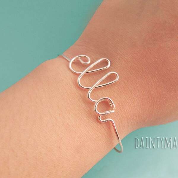 Custom Name Bracelet Bangle • Personalized Name Jewelry • Wire Word • Bridesmaid, Sister, Friend, Kids Gift • Wedding Shower •  Your Name