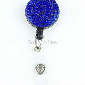 Multi-Colors Rhinestone Badge Reel Retractable ID Badge Holder Belt Clip 2-  Blue