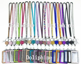 Mix Colors Rhinestone LANYARDs with Retractable Reel and Vertical Badge Holder
