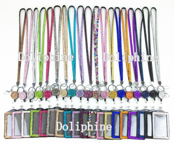 Mix Colors Rhinestone Lanyards With Retractable Reel and Vertical Badge  Holder 