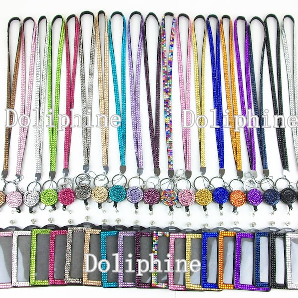 Mix Colors Strass LANYARDS mit einziehbarer Rolle und vertikalem Ausweishalter