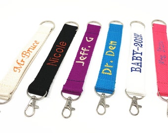 Both sides Custom Personalized Heavy Durable Webbing Key Fob, Monogrammed Keychain with Split Ring and Clasp