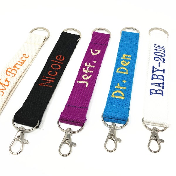 Both sides Custom Personalized Heavy Durable Webbing Key Fob, Monogrammed Keychain with Split Ring and Clasp