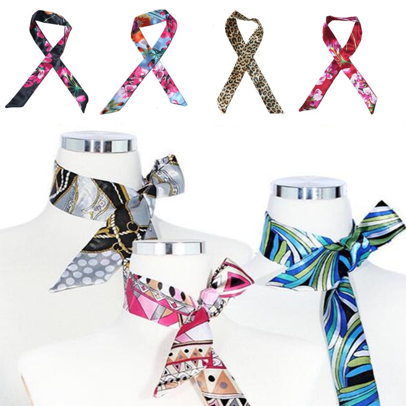 Floral Print Skinny Silk Twill Scarf / Silk Head Scarves / image 0